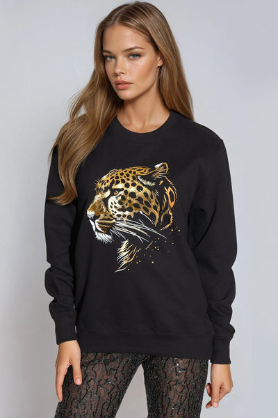 Black Leopard Gold Foil Print Sweatshirt