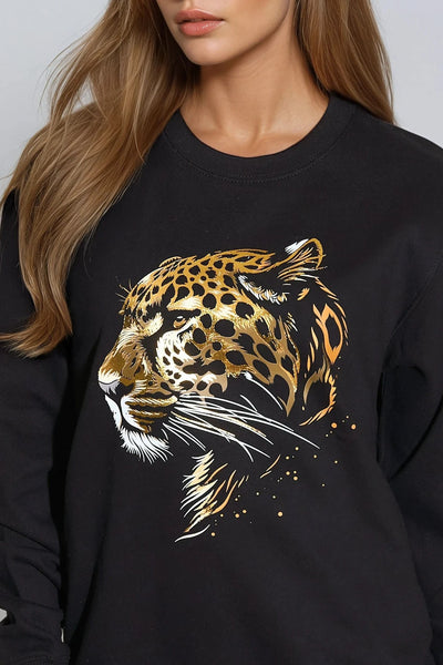 Black Leopard Gold Foil Print Sweatshirt