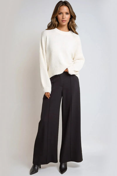 Ivory Textured Knit Crew Neck Jumper