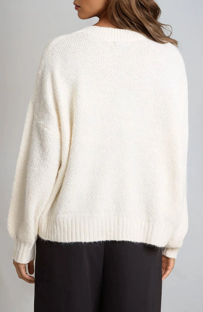 Ivory Textured Knit Crew Neck Jumper