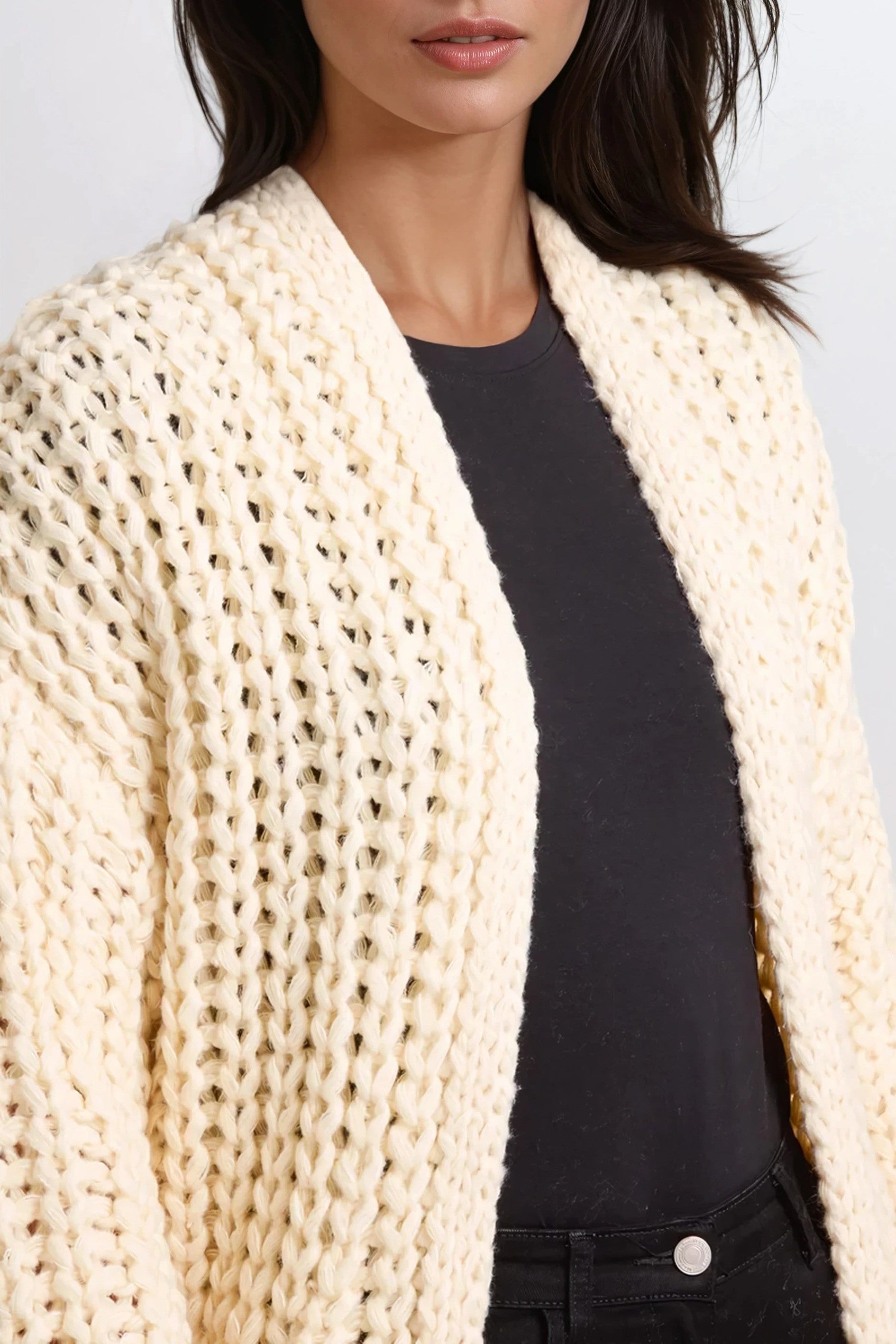 Cream Chunky Knit Cardigan With Pockets