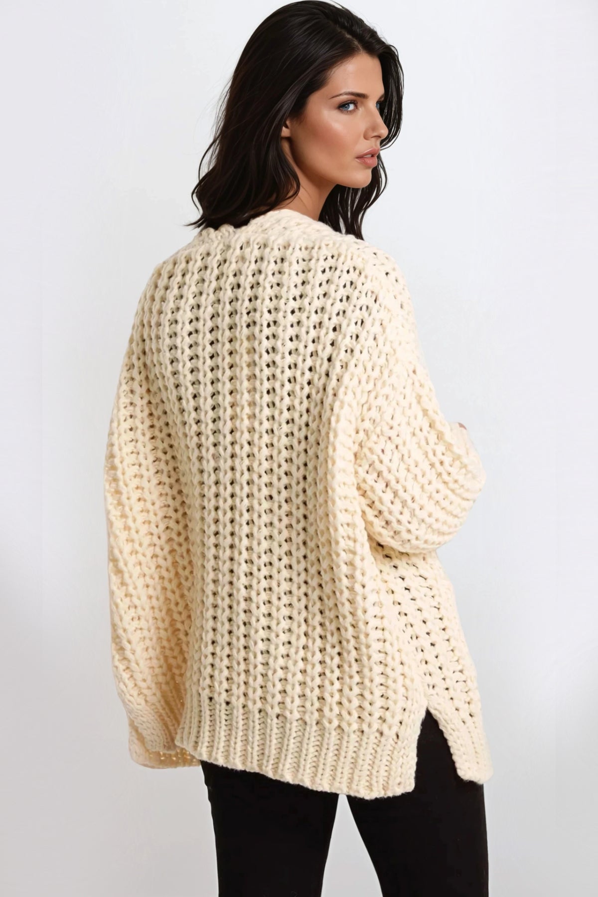 Cream Chunky Knit Cardigan With Pockets