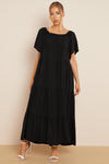 Black Tiered Off Shoulder Maxi Dress