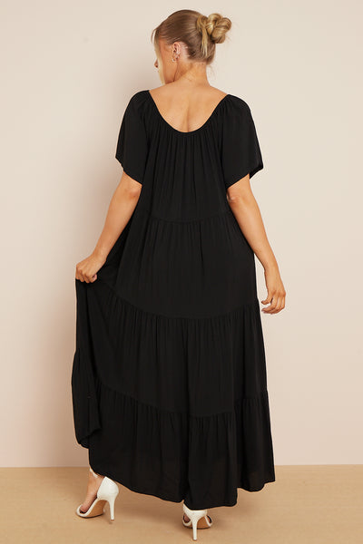 Black Tiered Off Shoulder Maxi Dress