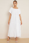 White Tiered Off Shoulder Maxi Dress