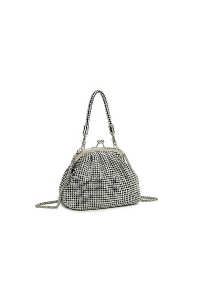 Silver Crystal Kiss Lock Clutch Bag