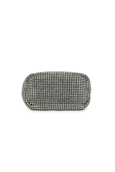 Silver Crystal Kiss Lock Clutch Bag