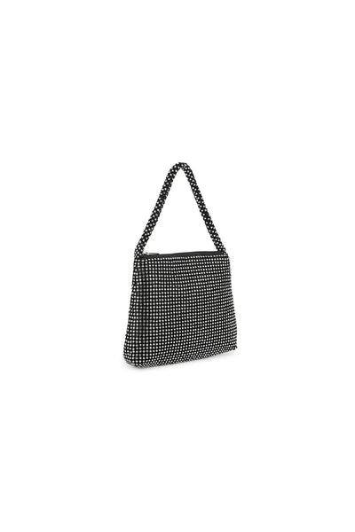 Black Small Top Handle Crystal Mesh Evening Bag