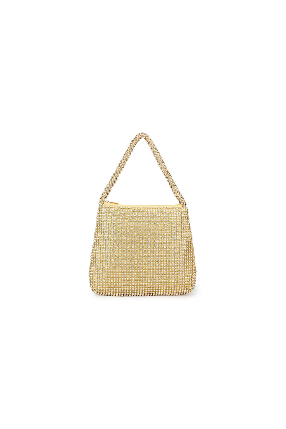 Gold Small Top Handle Crystal Mesh Evening Bag