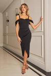 Tori Black Bardot Midi Dress with Wrap Skirt
