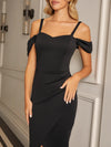 Tori Black Bardot Midi Dress with Wrap Skirt