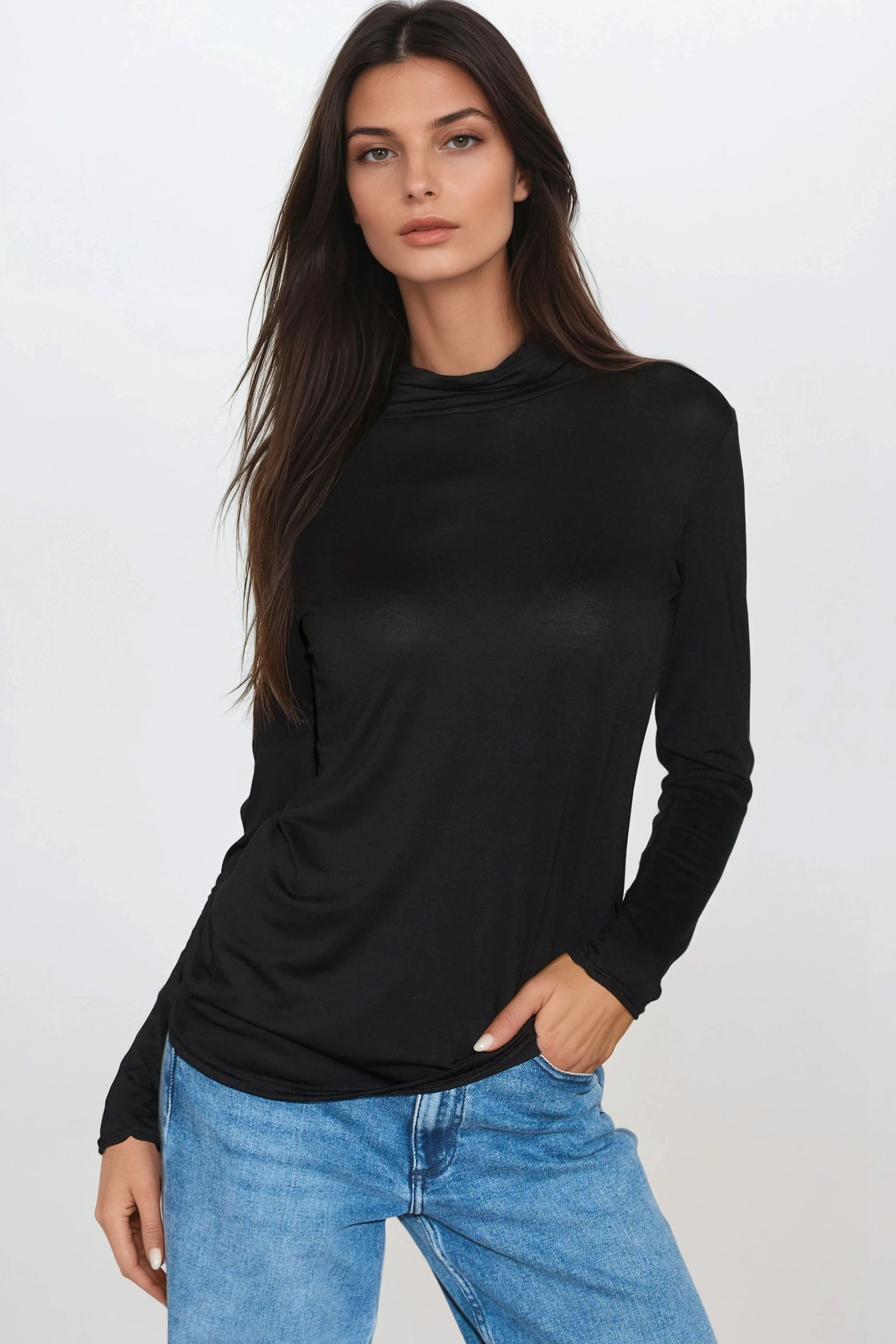 Black Turtleneck Long Sleeve Top