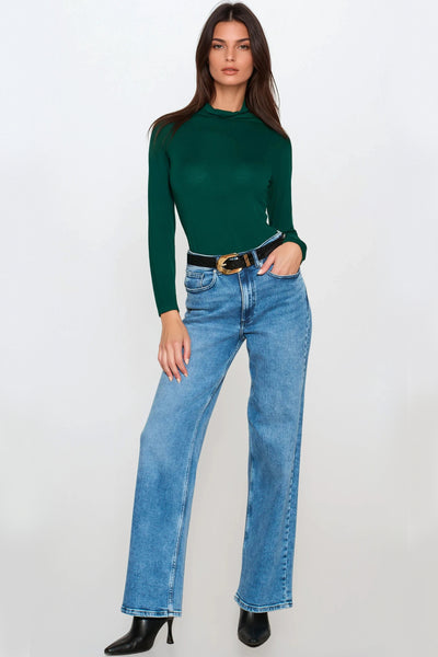 Green Turtleneck Long Sleeve Top