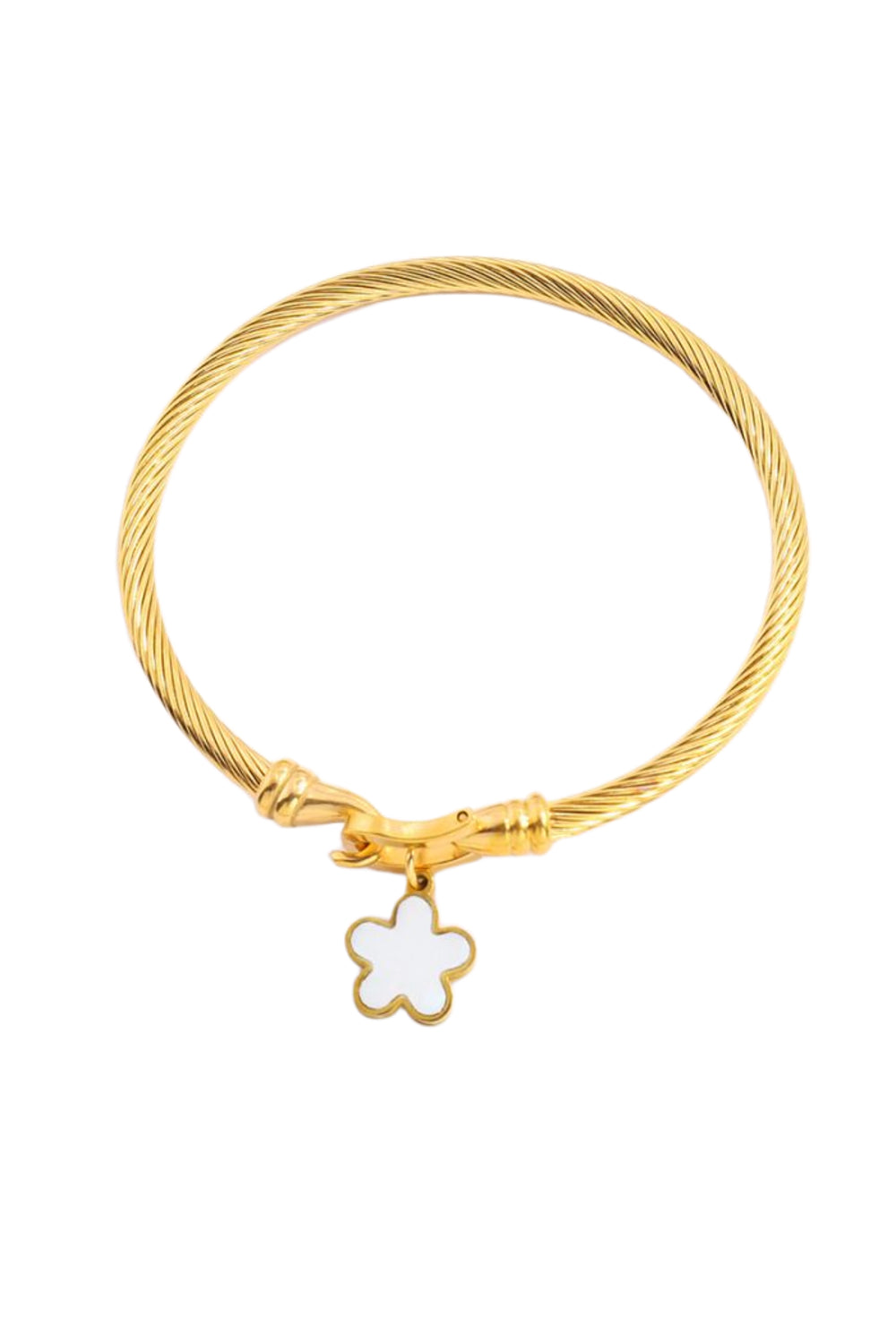 Twisted Bangle With Flower Charm In Cream