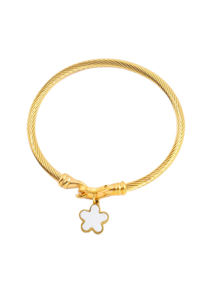 Twisted Bangle With Flower Charm In Cream