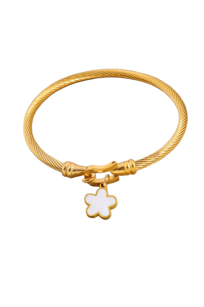 Twisted Bangle With Flower Charm In Cream