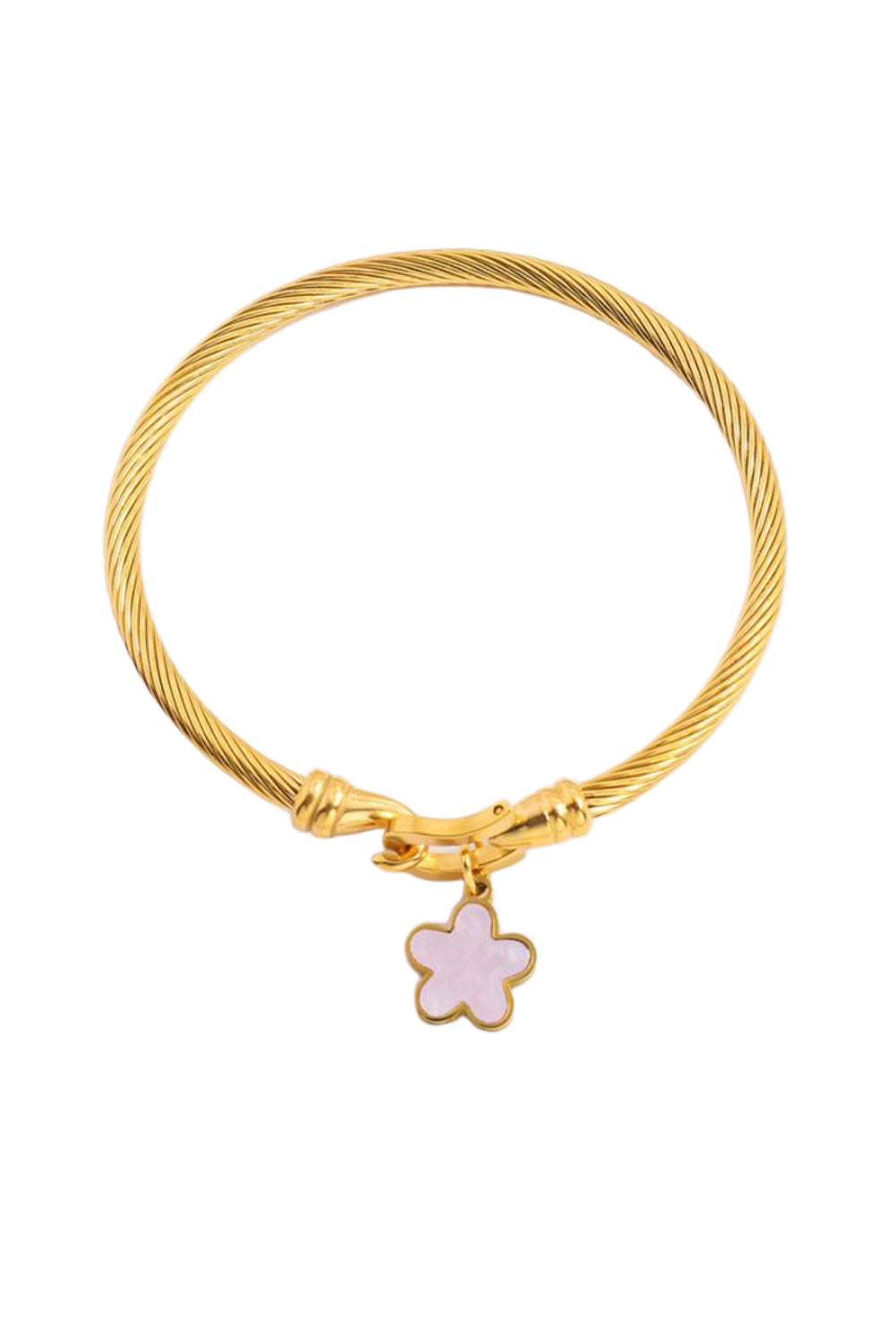 Twisted Bangle With Flower Charm In Pink