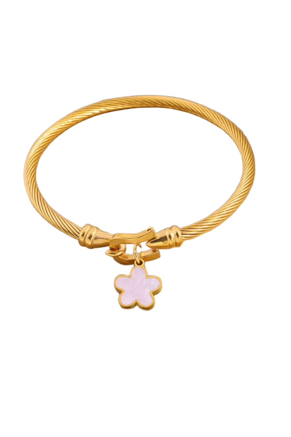 Twisted Bangle With Flower Charm In Pink