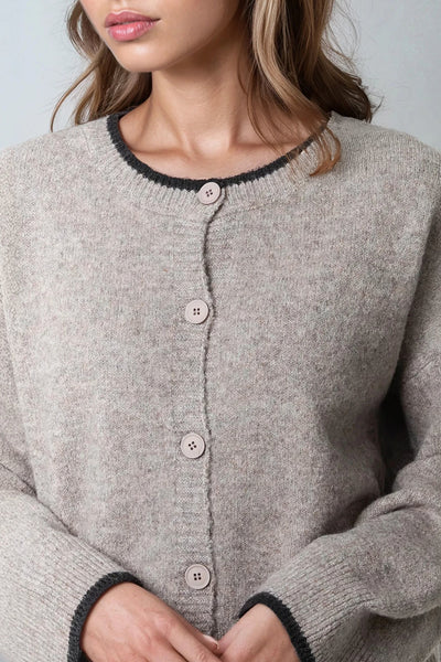 Mocha Wool Blend Contrast Edge Cardigan