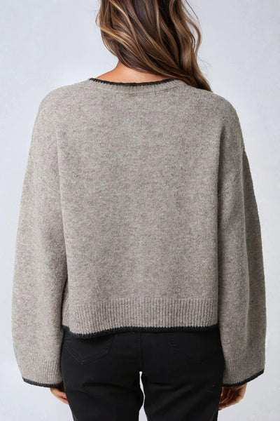 Mocha Wool Blend Contrast Edge Cardigan