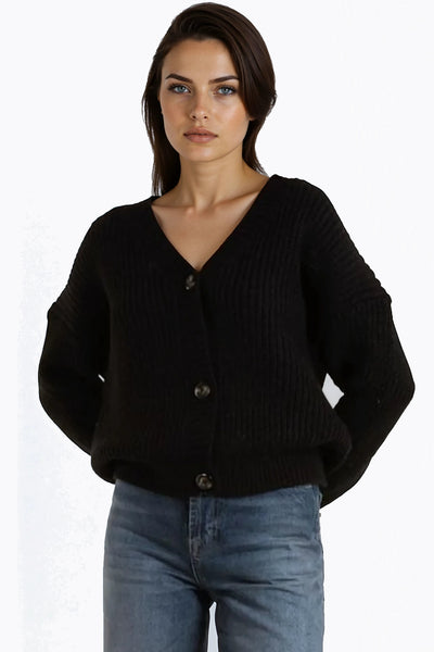 Black V-Neck Knit Cardigan