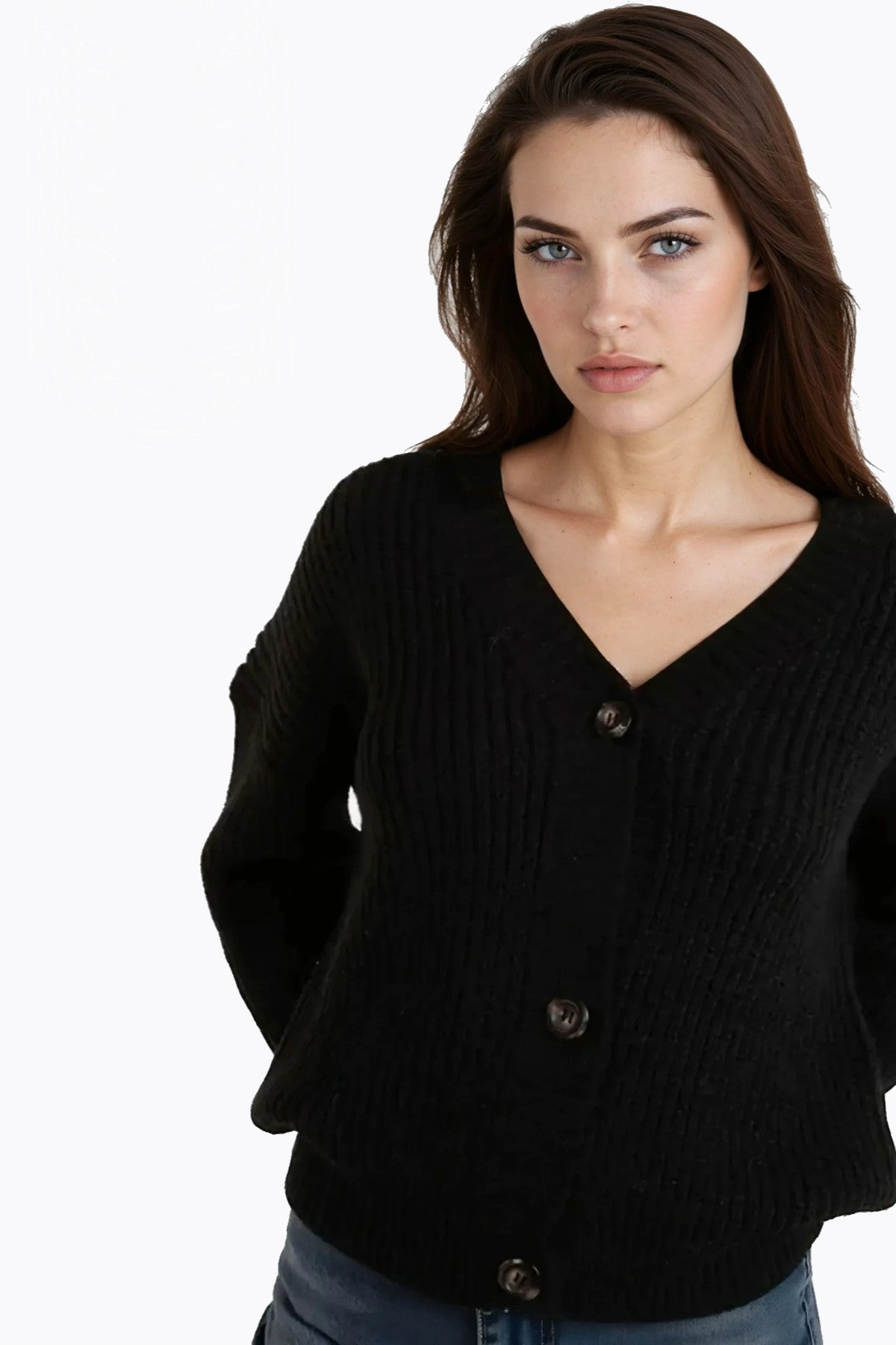 Black V-Neck Knit Cardigan