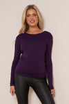 Purple V-Neck Long Sleeve Top