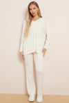 White V Neck Ribbed Loungewear Set