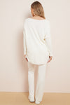 White V Neck Ribbed Loungewear Set