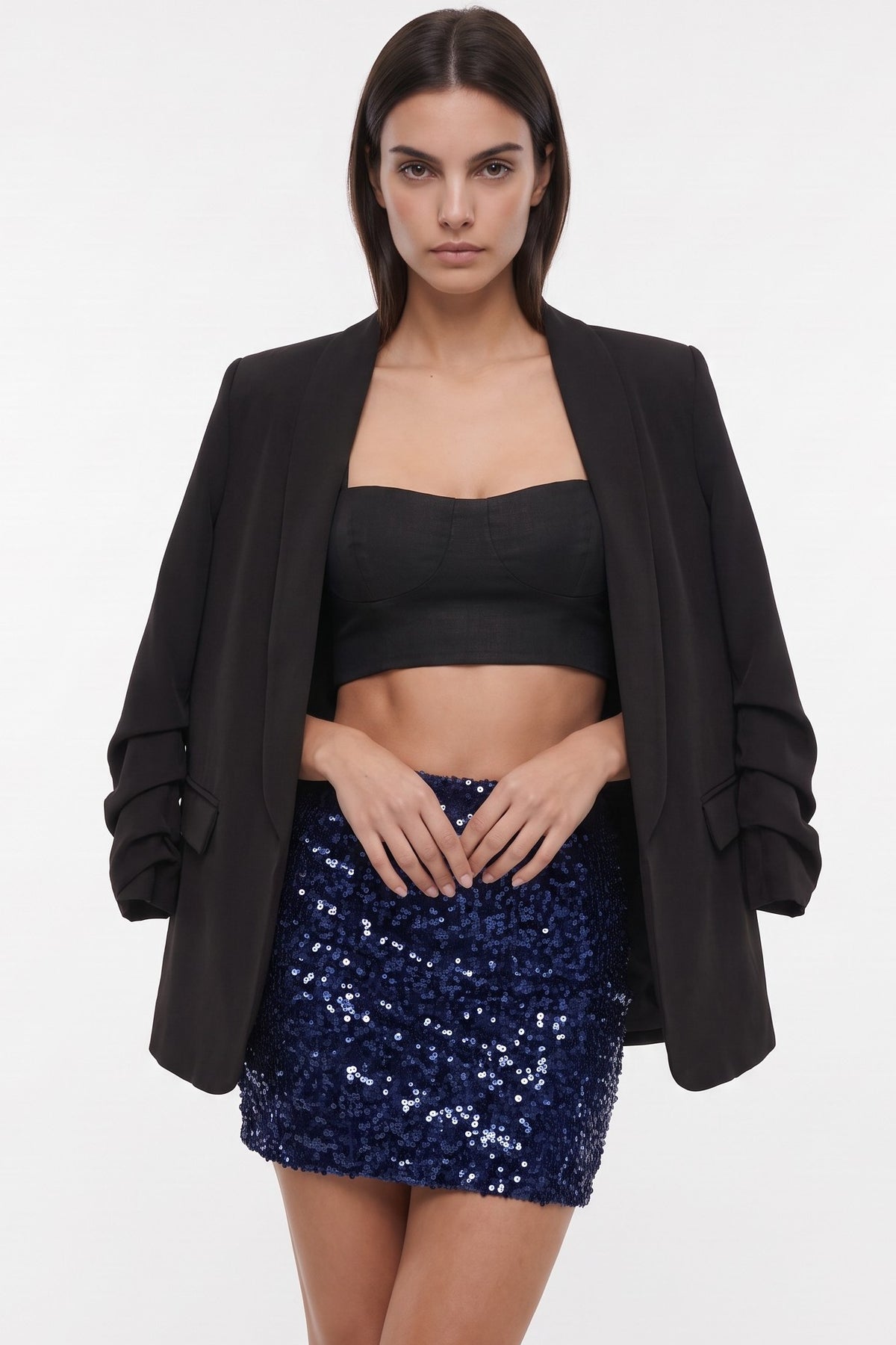 Navy Velvet Sequin Mini Skirt