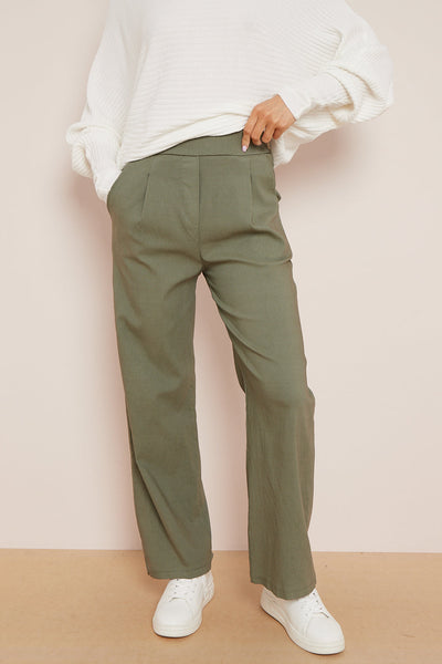 Khaki Wide Leg Trousers