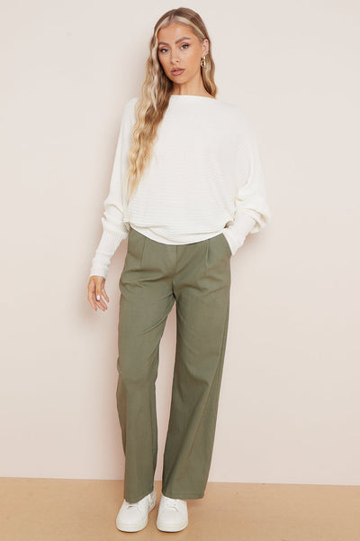 Khaki Wide Leg Trousers