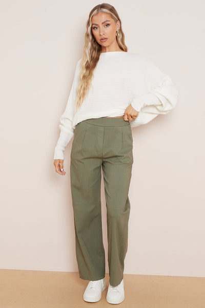 Khaki Wide Leg Trousers