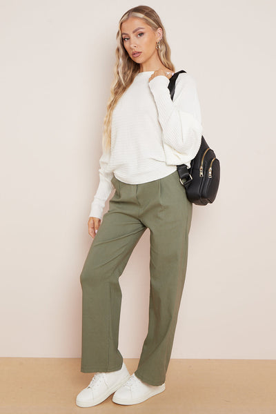 Khaki Wide Leg Trousers
