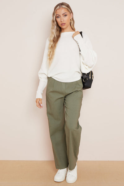 Khaki Wide Leg Trousers