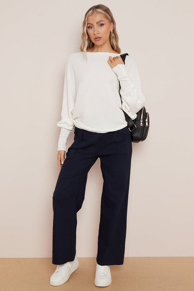 Navy Wide Leg Trousers