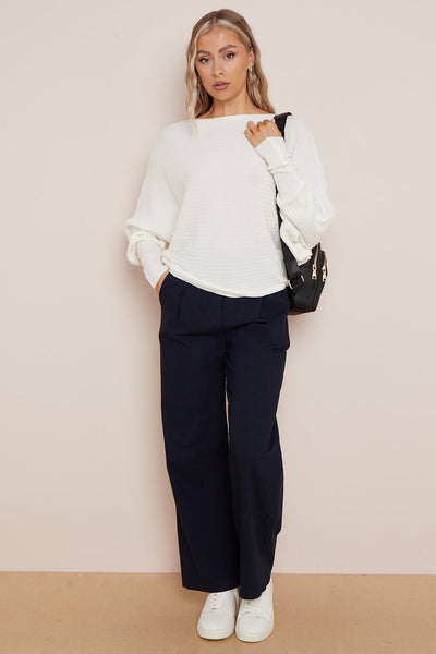 Navy Wide Leg Trousers