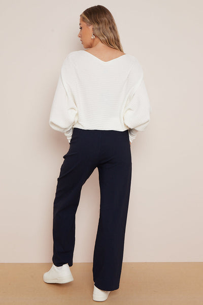 Navy Wide Leg Trousers