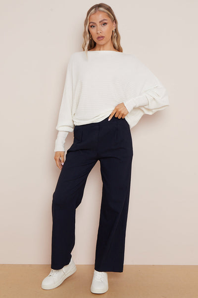 Navy Wide Leg Trousers