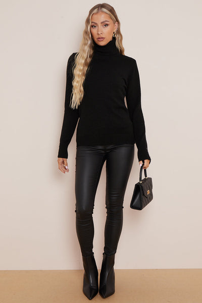 Black Wool Blend Roll Neck Jumper