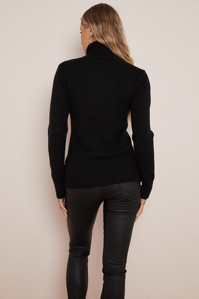 Black Wool Blend Roll Neck Jumper