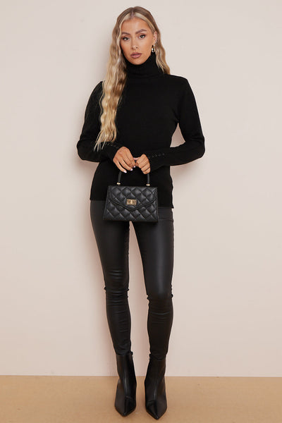 Black Wool Blend Roll Neck Jumper