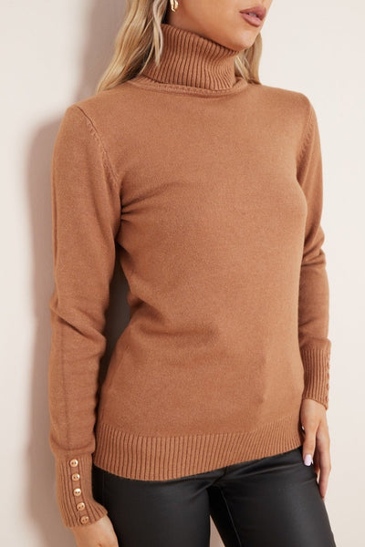 Camel Wool Blend Roll Neck Jumper