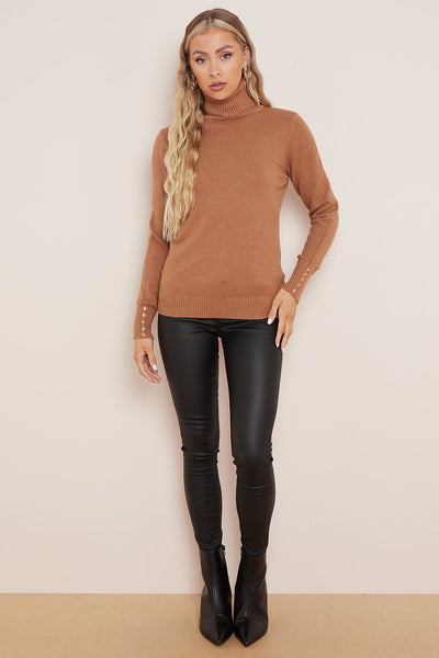Camel Wool Blend Roll Neck Jumper