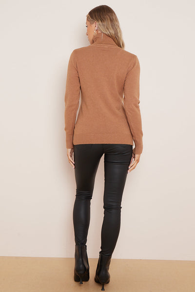 Camel Wool Blend Roll Neck Jumper