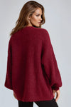 Wine Wool Blend Balloon Sleeve Knitted Cardigan