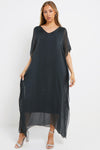 Charcoal Silk Maxi Kaftan Dress