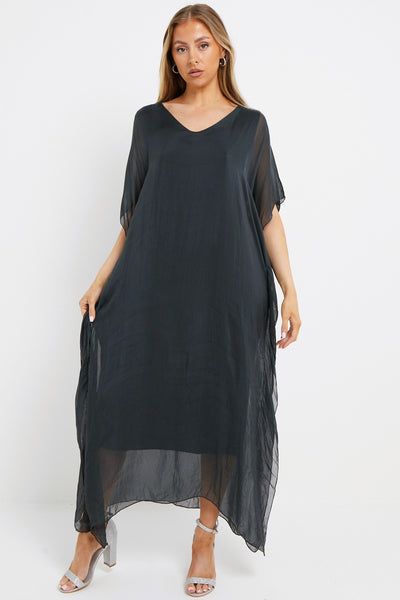 Charcoal Silk Maxi Kaftan Dress
