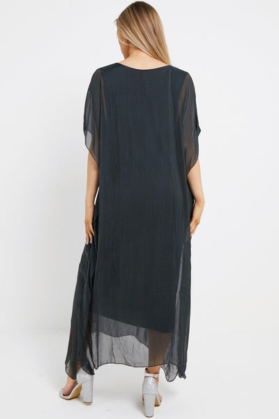 Charcoal Silk Maxi Kaftan Dress