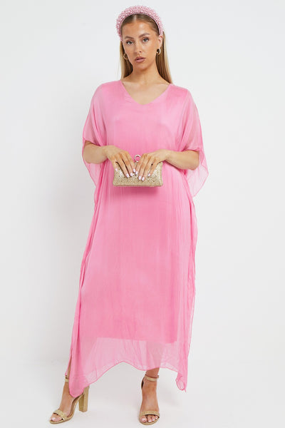 Pink Silk Maxi Kaftan Dress